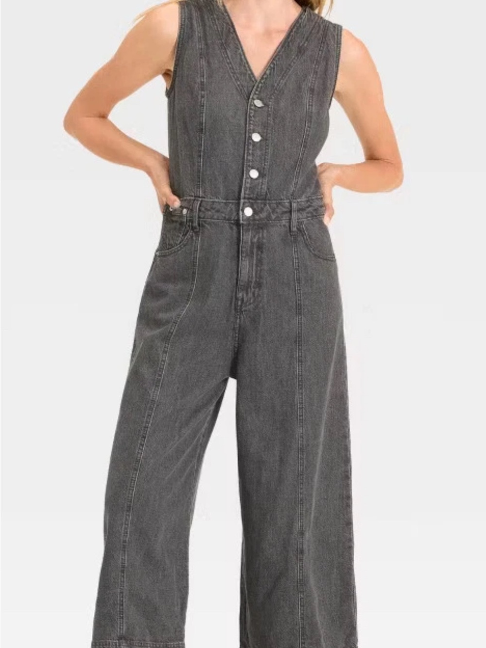 a new day gray Denim Sleeveless Jumpsuit